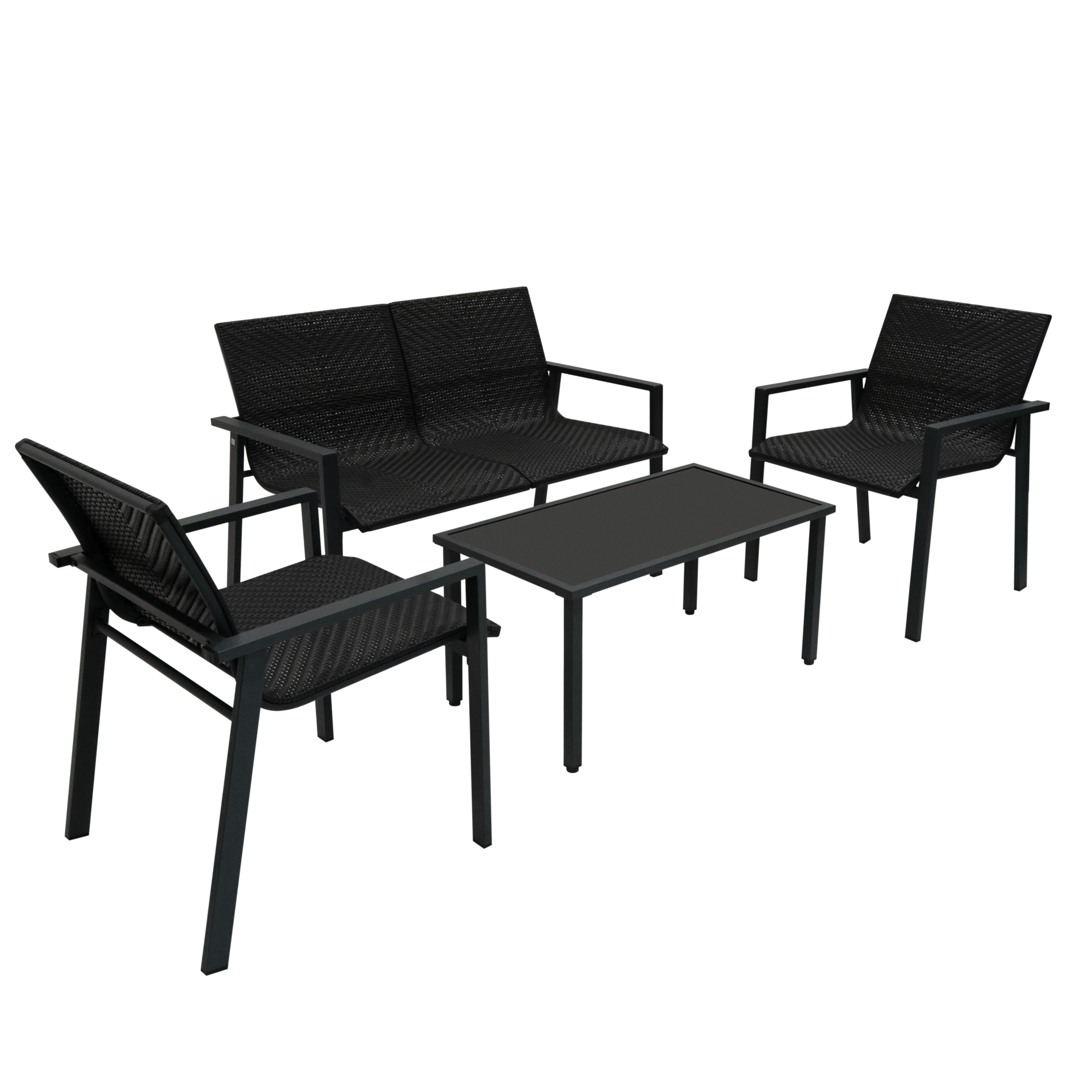 Conjunto de Mobiliário de Jardim em Rattan 4 Peças