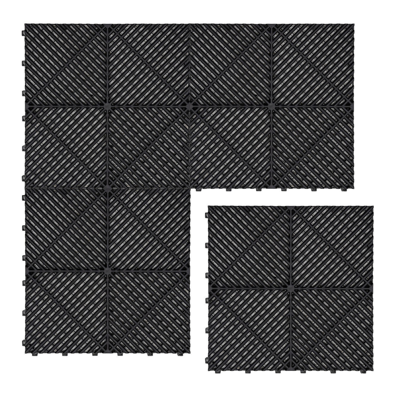 Shows how the vented garage floor tiles interlock using the buckles on each piece.