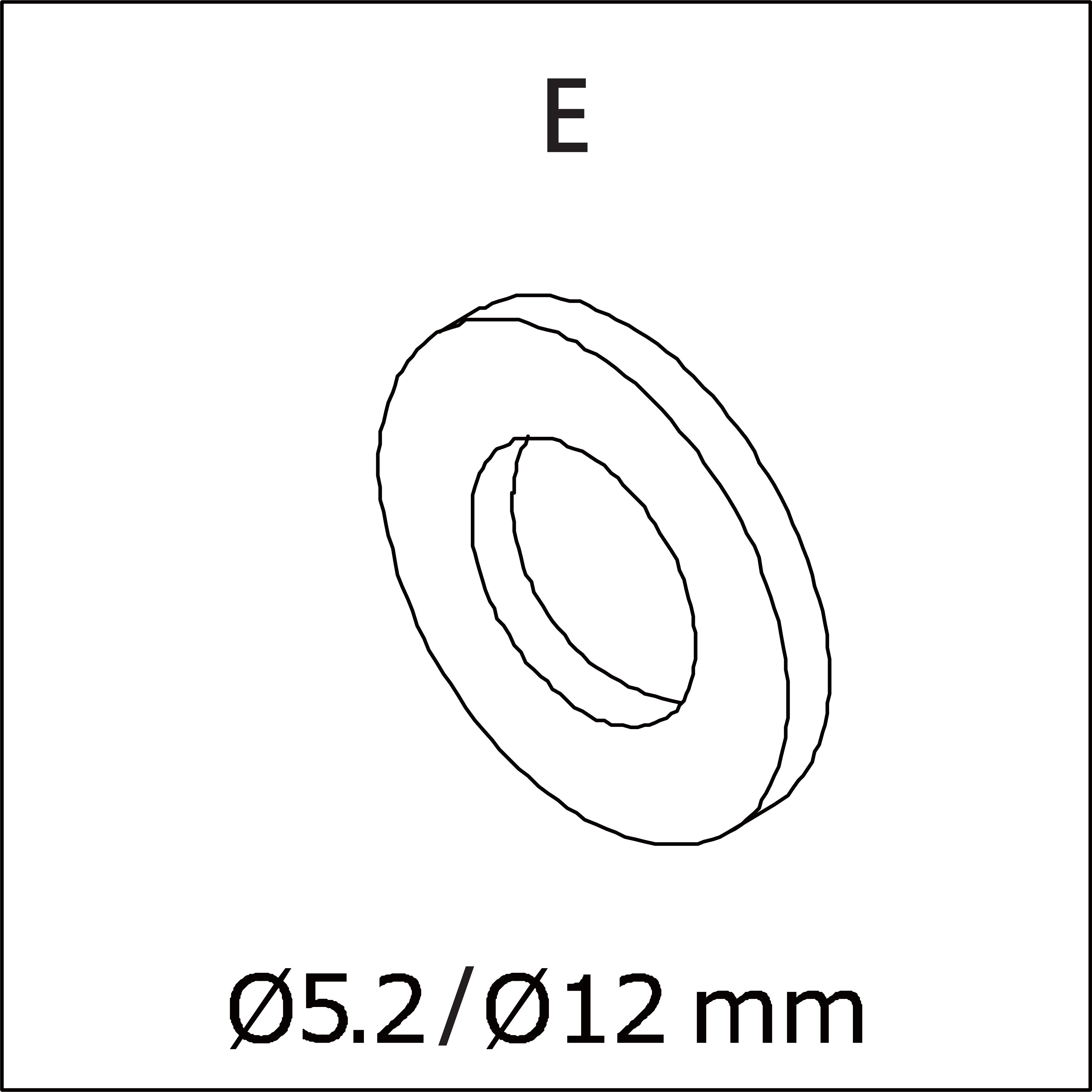 E) Ø5.2/Ø12mm (diámetro) de arandela (washer) de metal galvanizado (galvanized metal) para distribución de carga (load distribution) en fijaciones roscadas (threaded fasteners) en el montaje de muebles de exterior (outdoor furniture assembly) y mantenimiento (maintenance) de cajas de almacenamiento (storage boxes) de ratán (rattan).