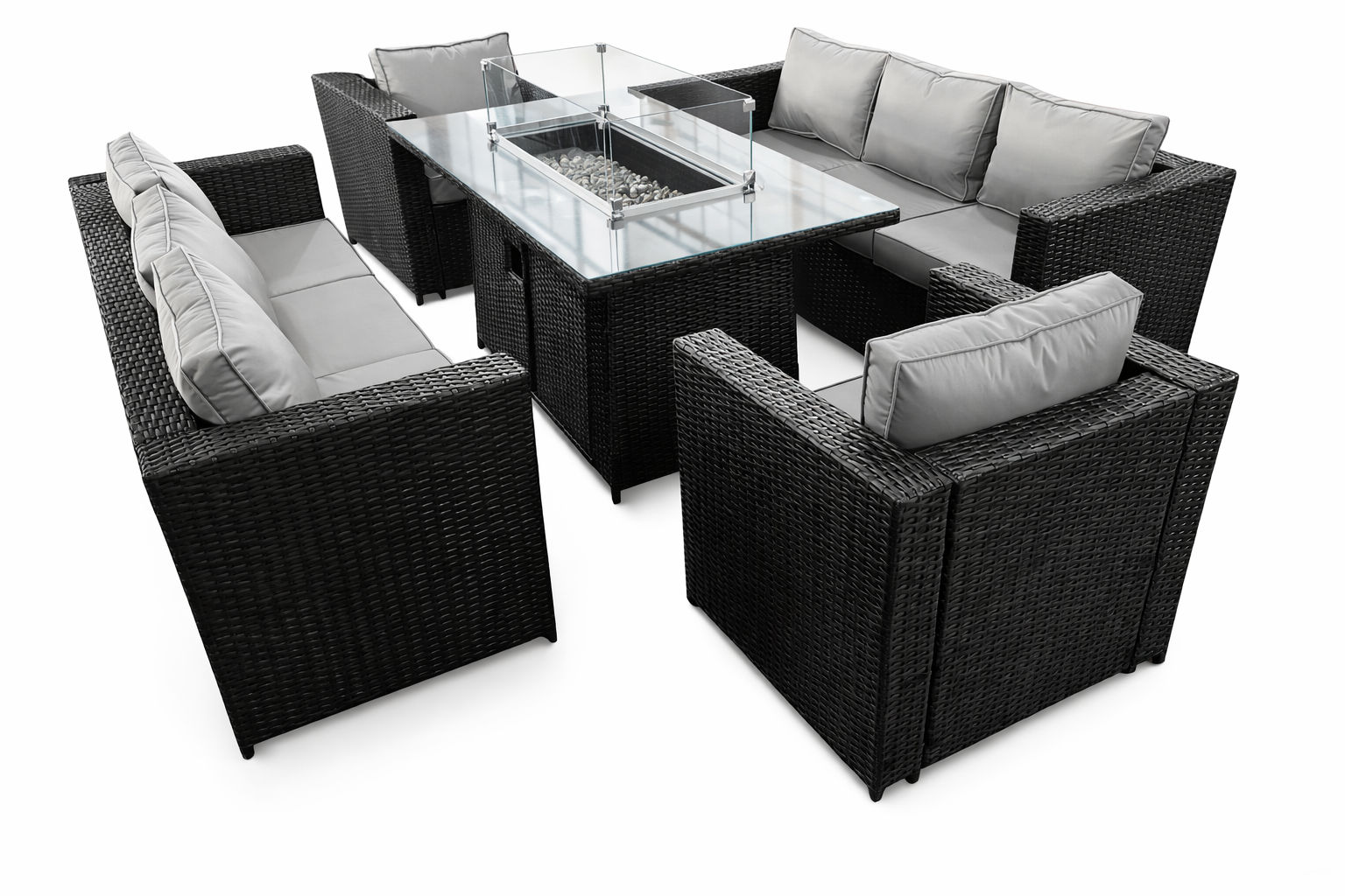8-Seater Rattan Furniture Set with Firepit